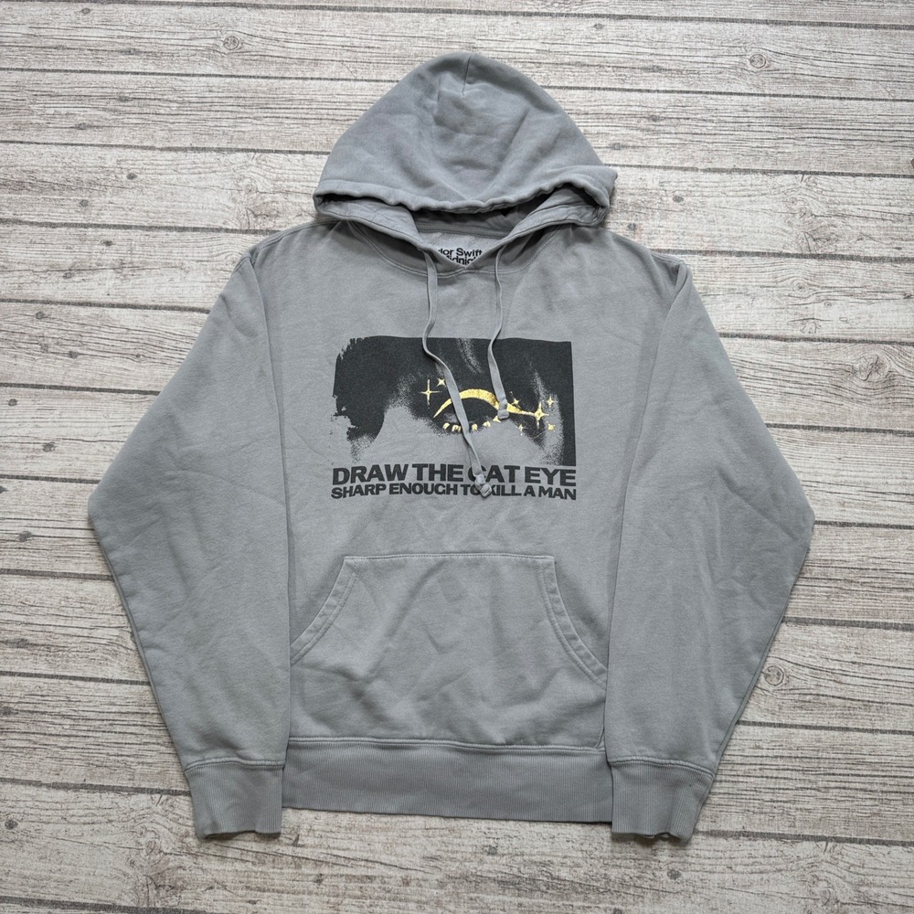 Taylor Swift Midnights Hoodie Womens Small Gray Draw The Cat Eye Fleece Pullover